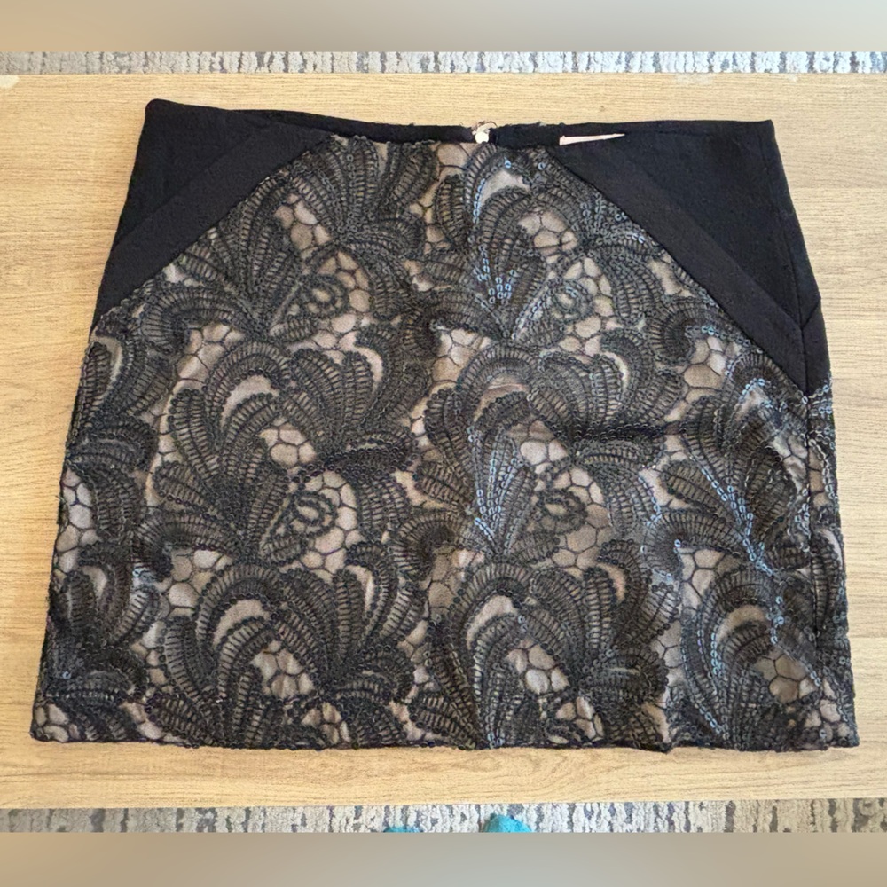 Black Sequin Lace Mini Skirt